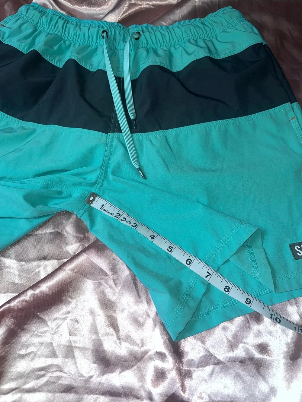 Saxx Teal and Navy Colorblock Swim Trunks Size Medium